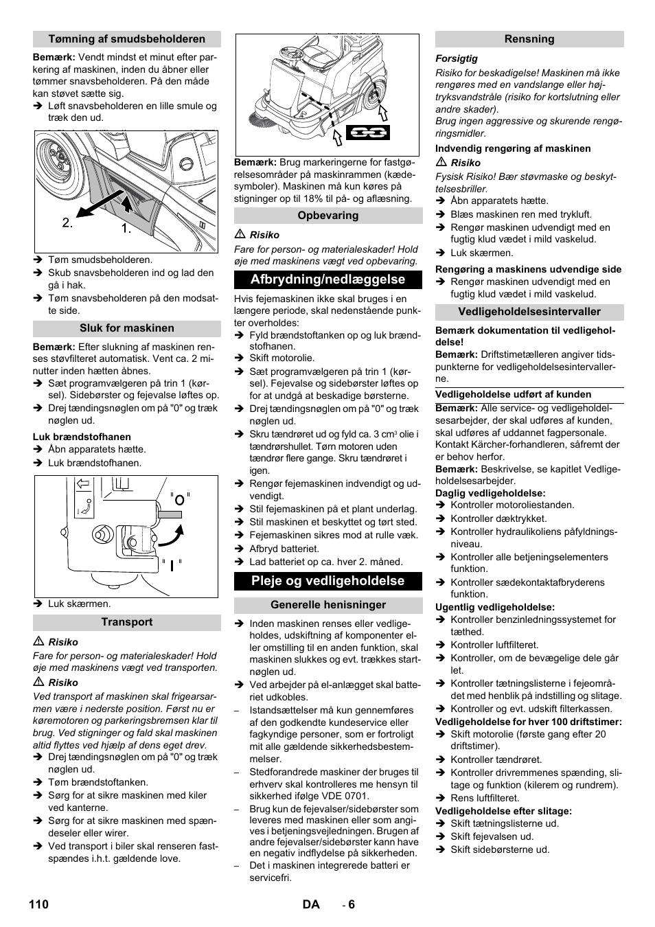 Afbrydning/nedlæggelse pleje og vedligeholdelse | Karcher KM 90-60 R P Advanced User Manual | Page 110 / 397