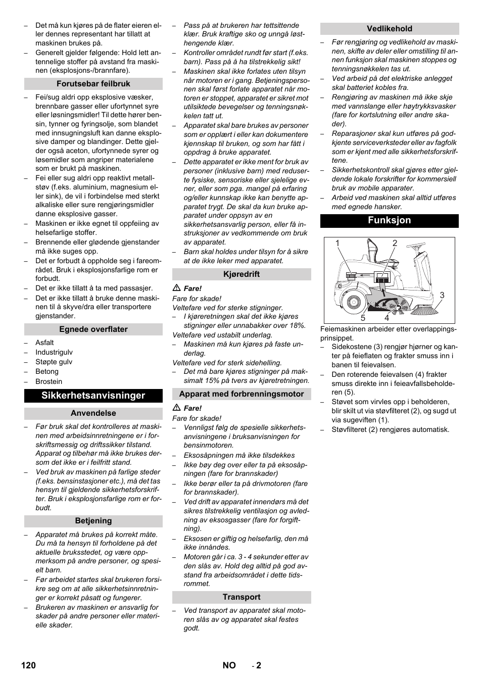Sikkerhetsanvisninger, Funksjon | Karcher KM 90-60 R P Advanced User Manual | Page 120 / 397
