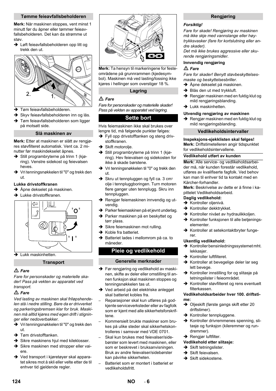 Sette bort pleie og vedlikehold | Karcher KM 90-60 R P Advanced User Manual | Page 124 / 397