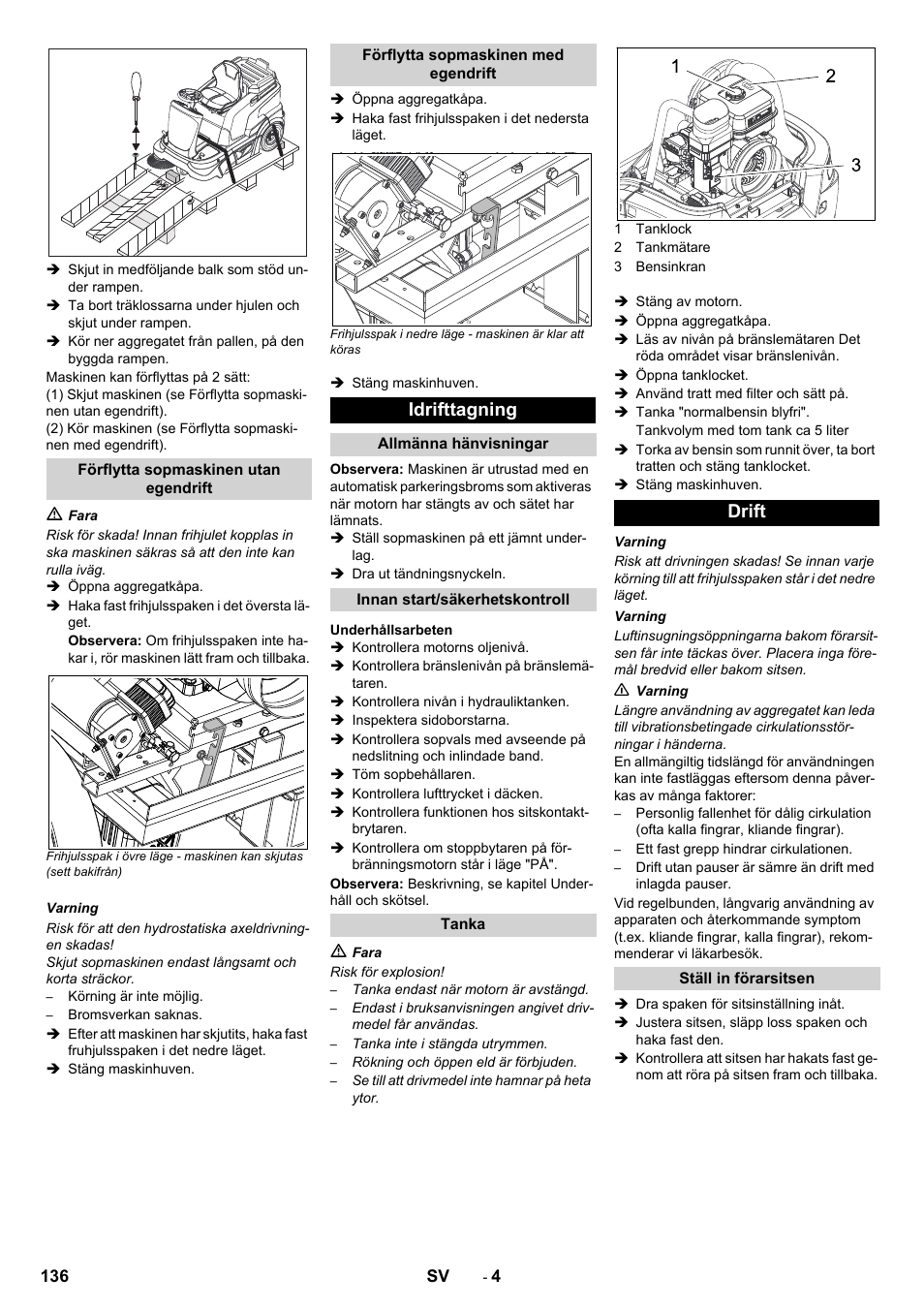 Idrifttagning, Drift | Karcher KM 90-60 R P Advanced User Manual | Page 136 / 397