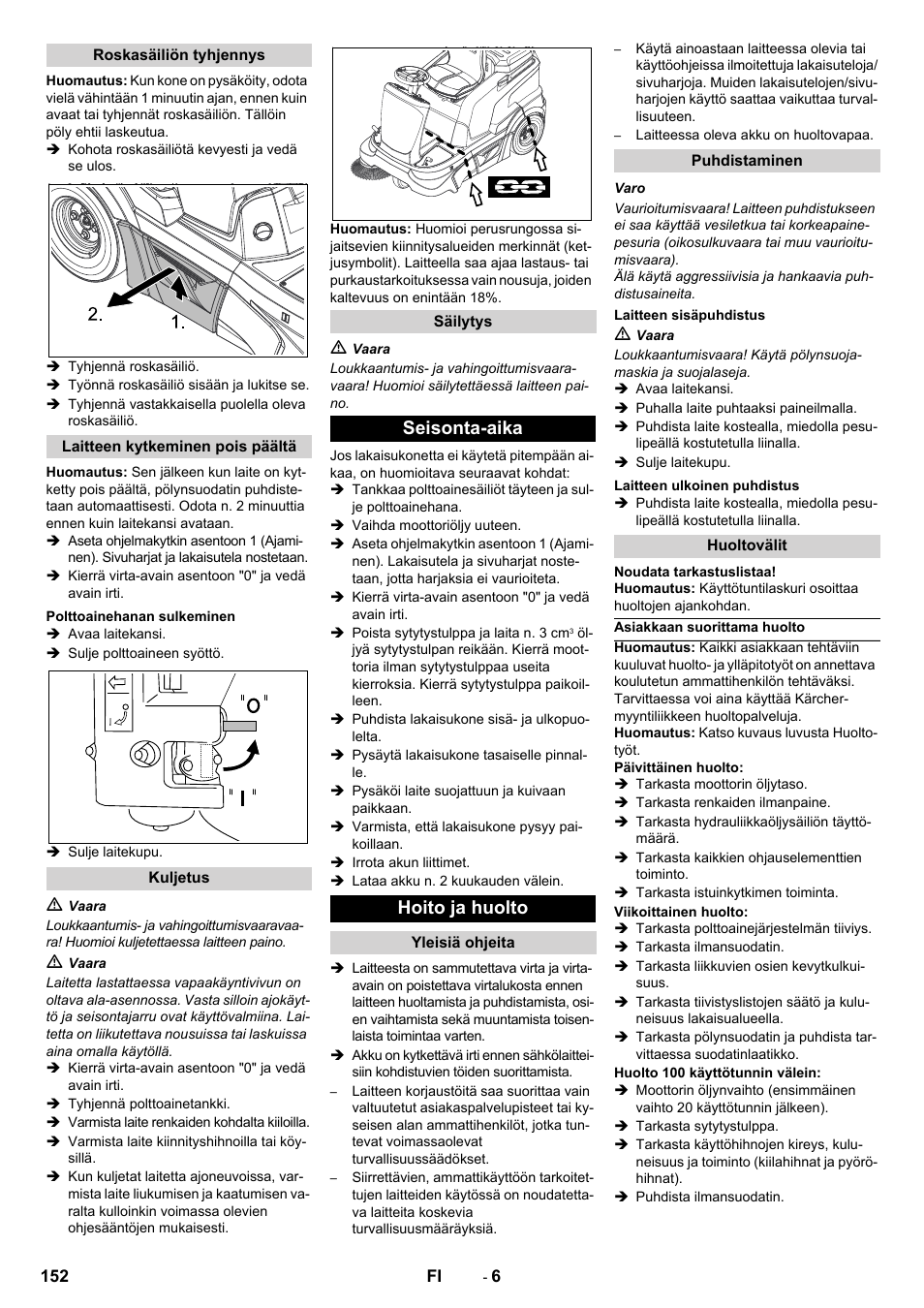 Seisonta-aika hoito ja huolto | Karcher KM 90-60 R P Advanced User Manual | Page 152 / 397