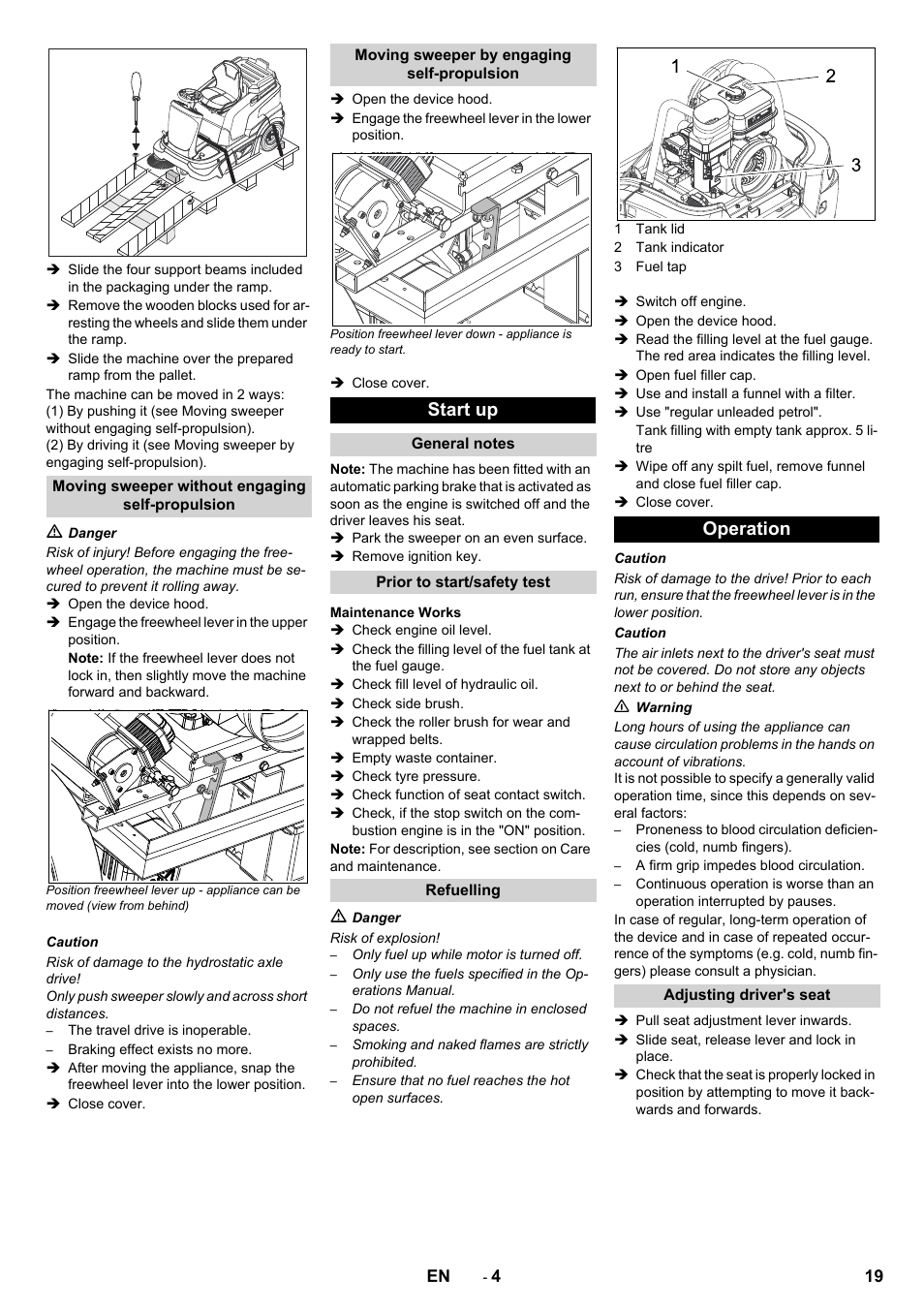 Start up, Operation | Karcher KM 90-60 R P Advanced User Manual | Page 19 / 397