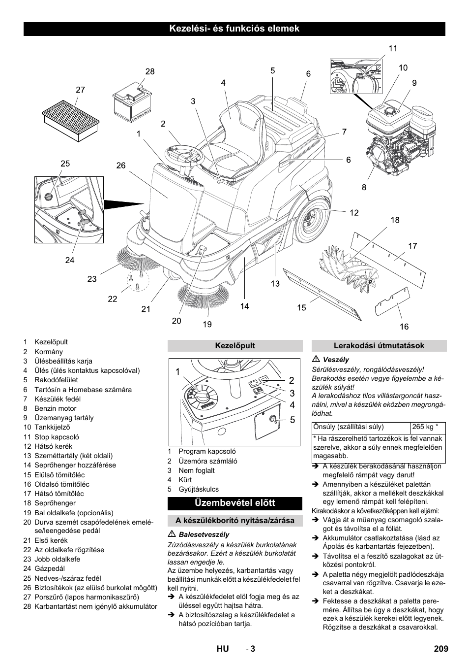 Kezelési- és funkciós elemek, Üzembevétel előtt | Karcher KM 90-60 R P Advanced User Manual | Page 209 / 397