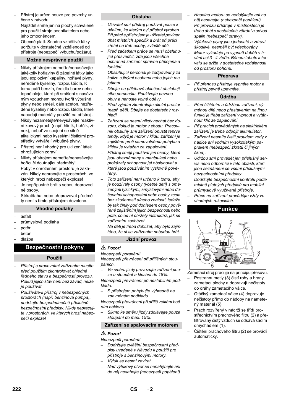 Bezpečnostní pokyny, Funkce | Karcher KM 90-60 R P Advanced User Manual | Page 222 / 397