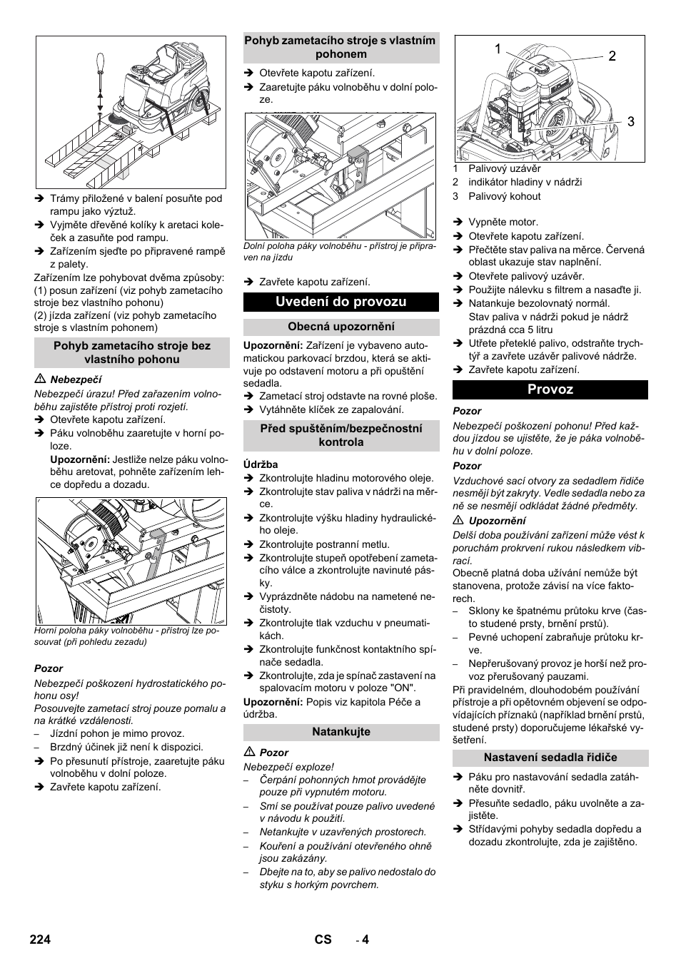 Uvedení do provozu, Provoz | Karcher KM 90-60 R P Advanced User Manual | Page 224 / 397