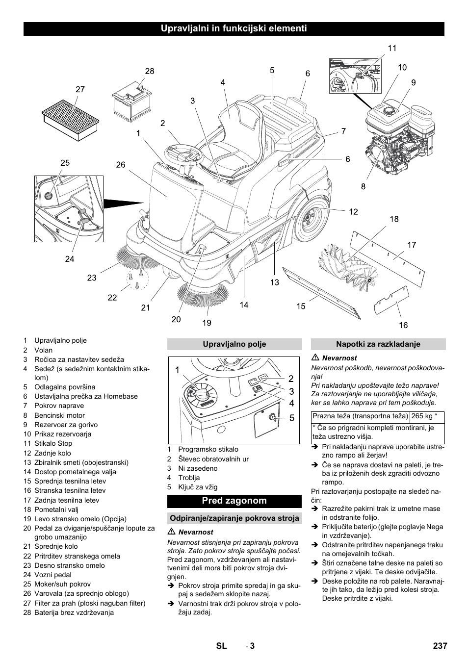 Upravljalni in funkcijski elementi, Pred zagonom | Karcher KM 90-60 R P Advanced User Manual | Page 237 / 397