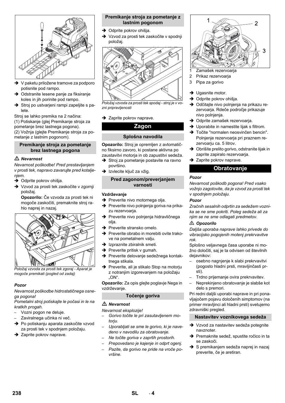 Zagon, Obratovanje | Karcher KM 90-60 R P Advanced User Manual | Page 238 / 397