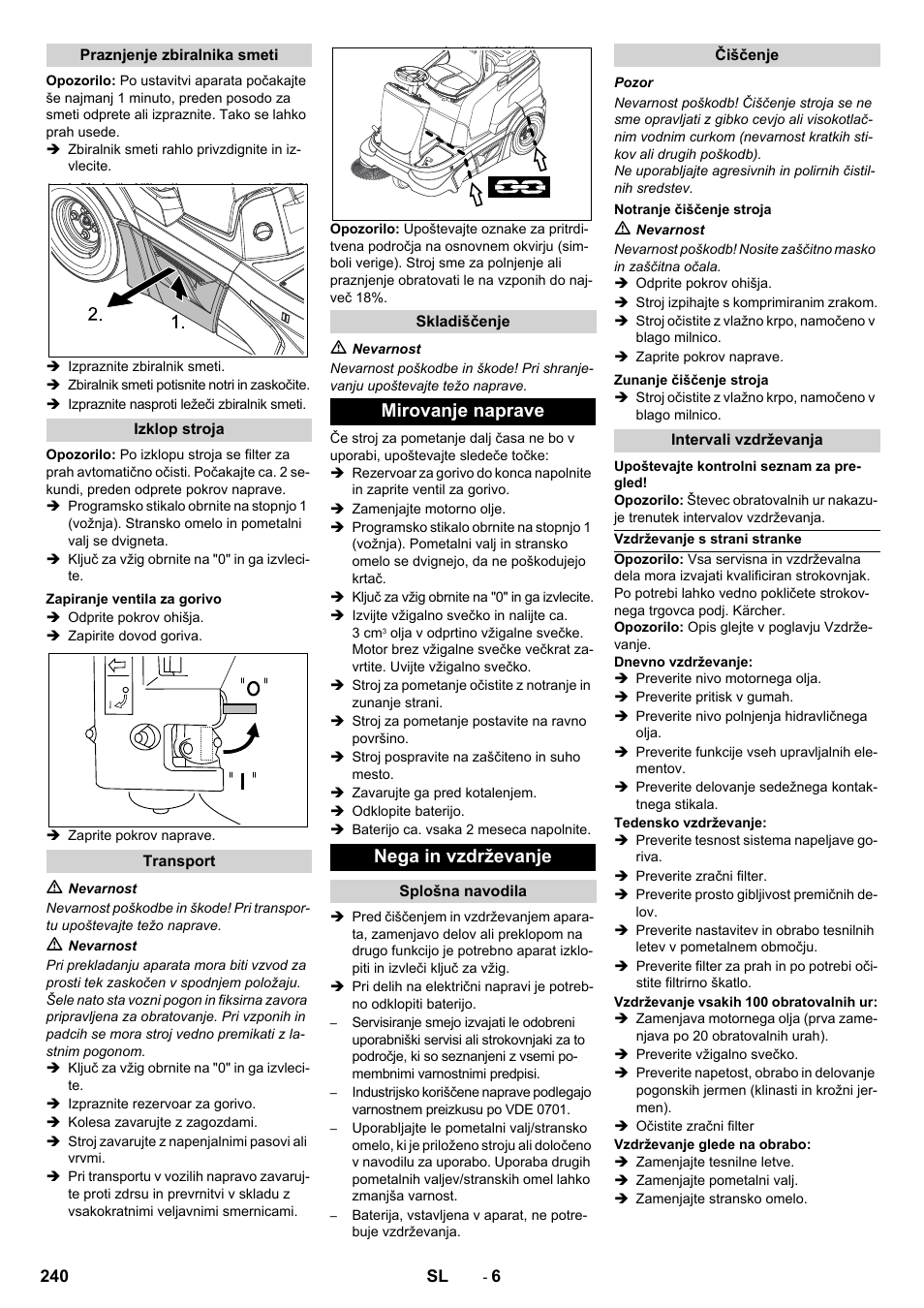 Mirovanje naprave nega in vzdrževanje | Karcher KM 90-60 R P Advanced User Manual | Page 240 / 397