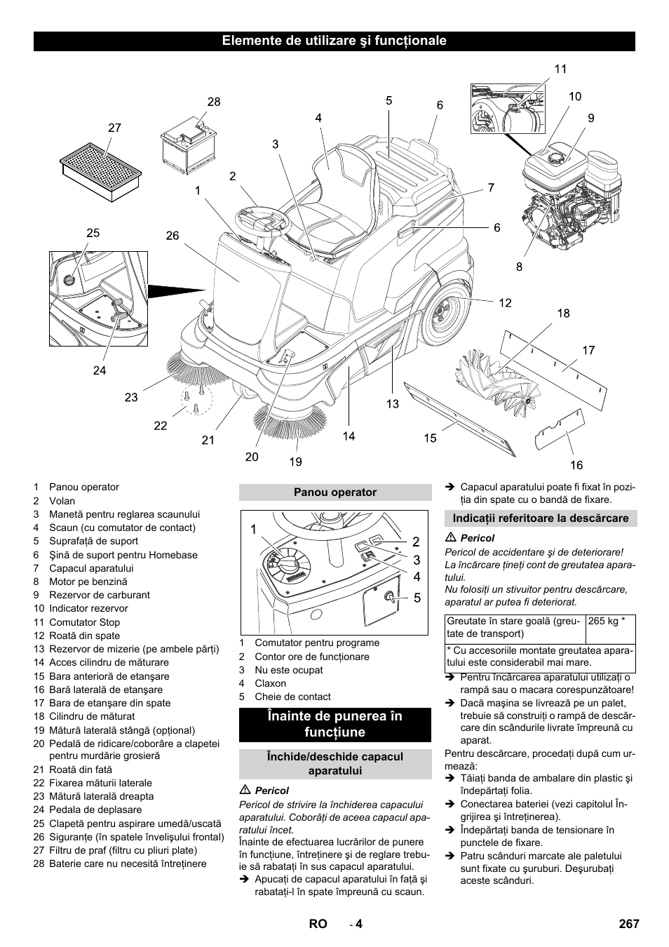 Elemente de utilizare şi funcţionale, Înainte de punerea în funcţiune | Karcher KM 90-60 R P Advanced User Manual | Page 267 / 397