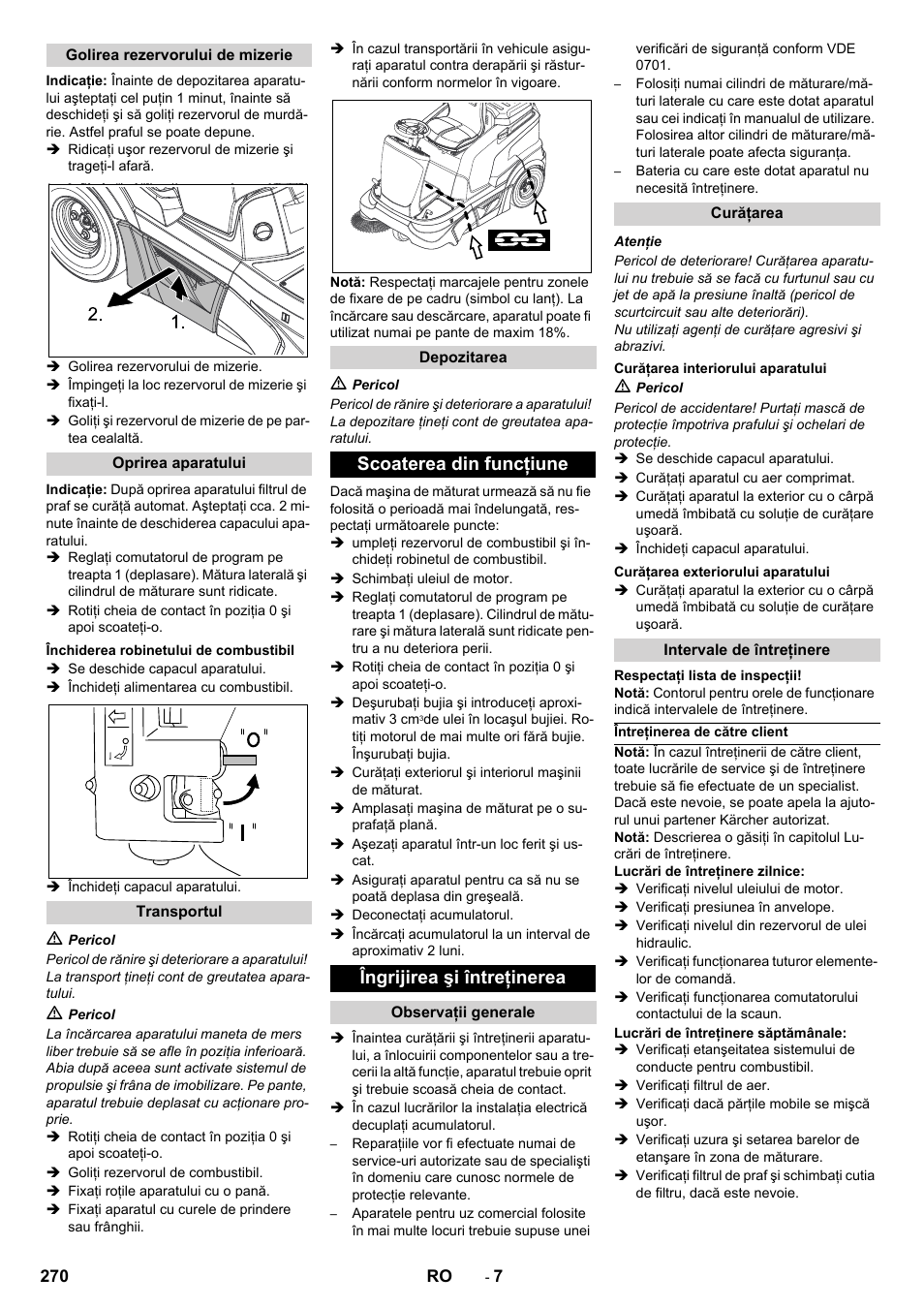 Scoaterea din funcţiune îngrijirea şi întreţinerea | Karcher KM 90-60 R P Advanced User Manual | Page 270 / 397