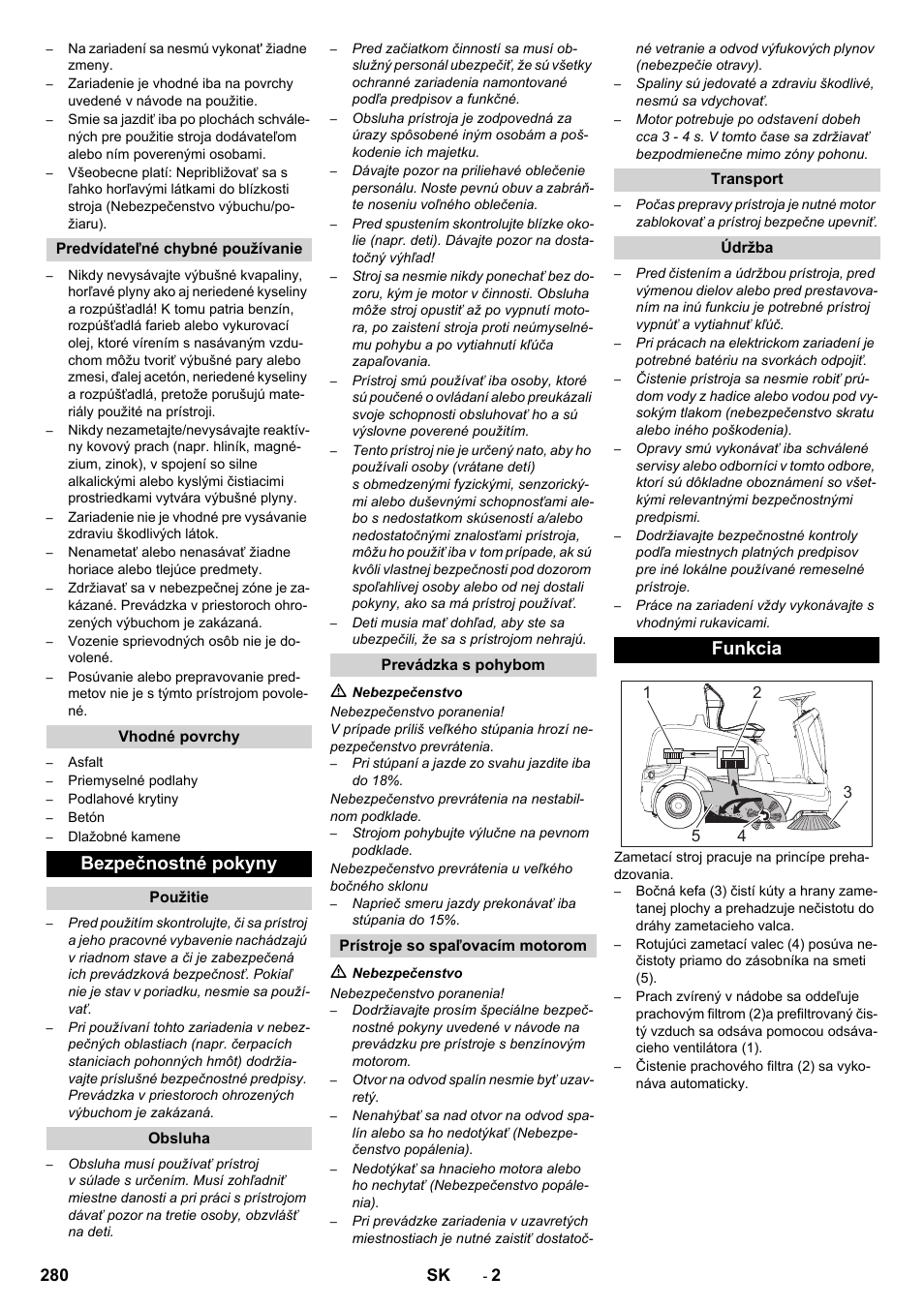 Bezpečnostné pokyny, Funkcia | Karcher KM 90-60 R P Advanced User Manual | Page 280 / 397