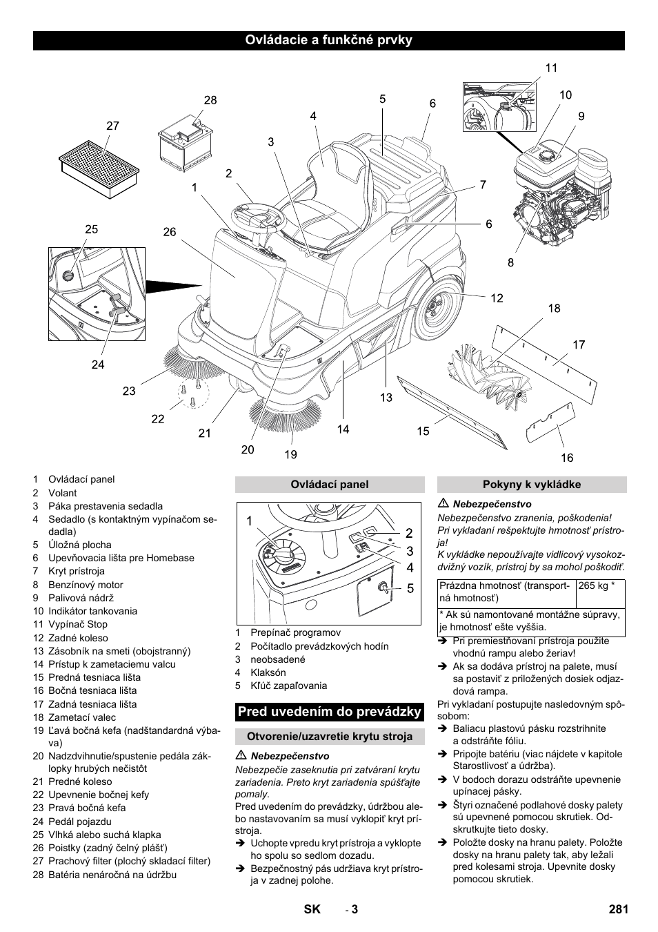 Ovládacie a funkčné prvky, Pred uvedením do prevádzky | Karcher KM 90-60 R P Advanced User Manual | Page 281 / 397