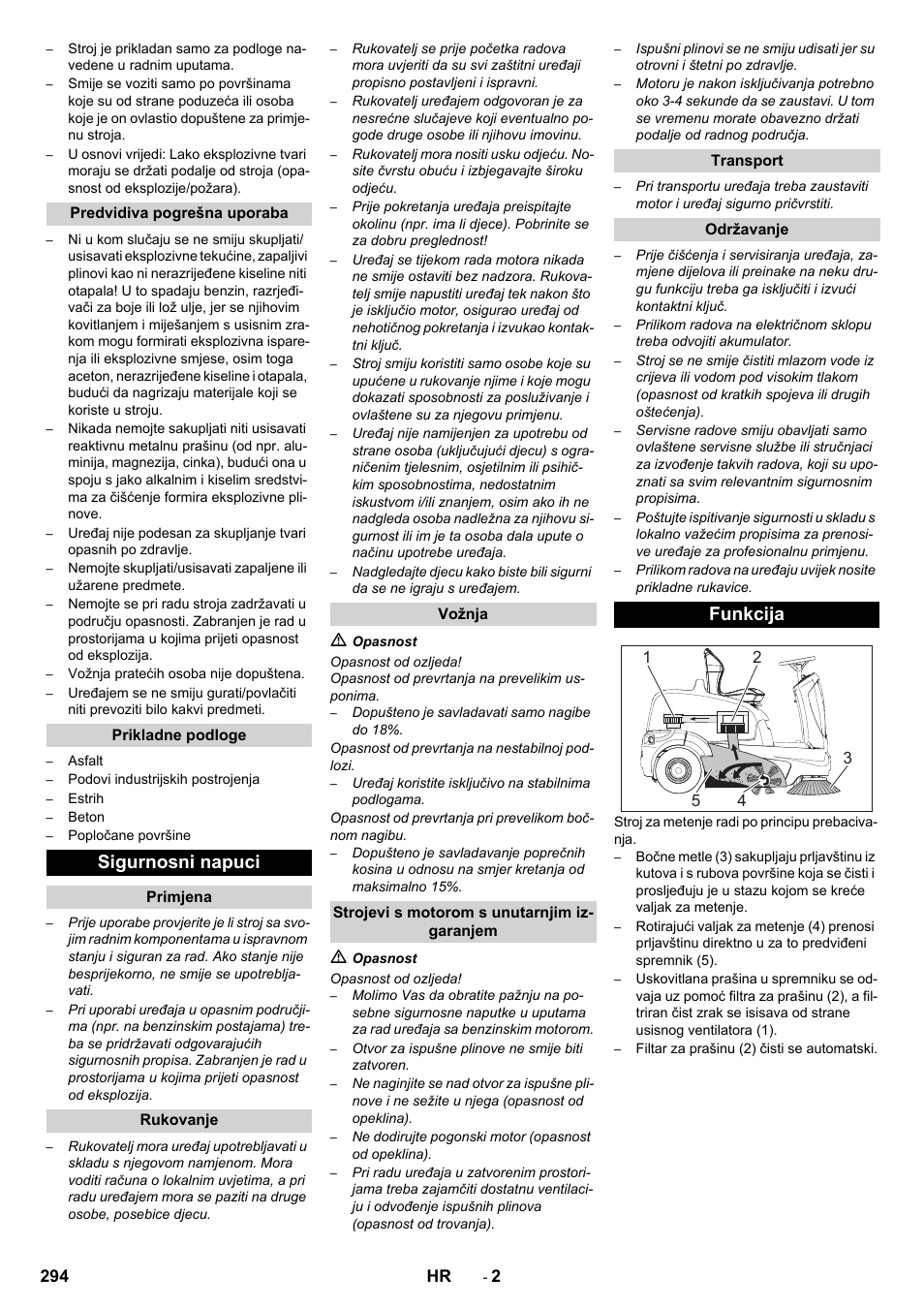 Sigurnosni napuci, Funkcija | Karcher KM 90-60 R P Advanced User Manual | Page 294 / 397