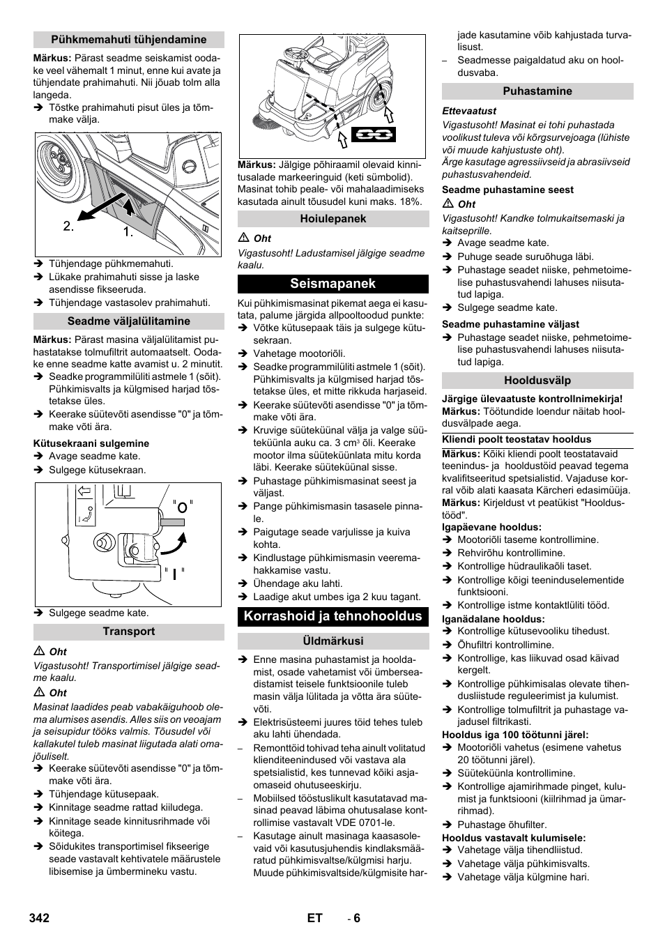 Seismapanek korrashoid ja tehnohooldus | Karcher KM 90-60 R P Advanced User Manual | Page 342 / 397