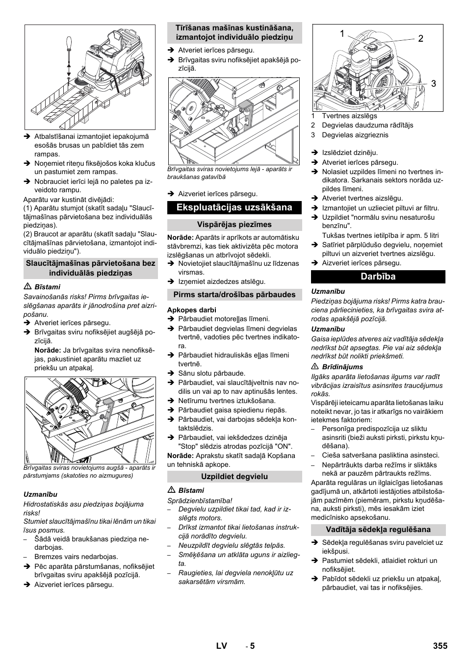 Ekspluatācijas uzsākšana, Darbība | Karcher KM 90-60 R P Advanced User Manual | Page 355 / 397