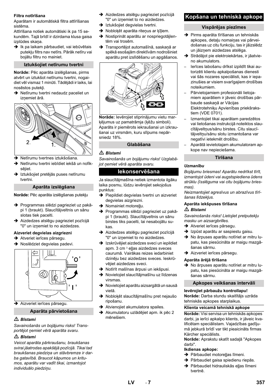 Iekonservēšana kopšana un tehniskā apkope | Karcher KM 90-60 R P Advanced User Manual | Page 357 / 397