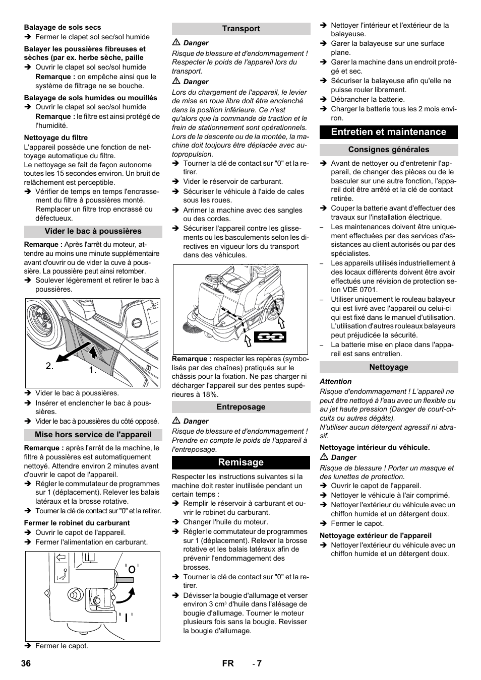 Remisage entretien et maintenance | Karcher KM 90-60 R P Advanced User Manual | Page 36 / 397