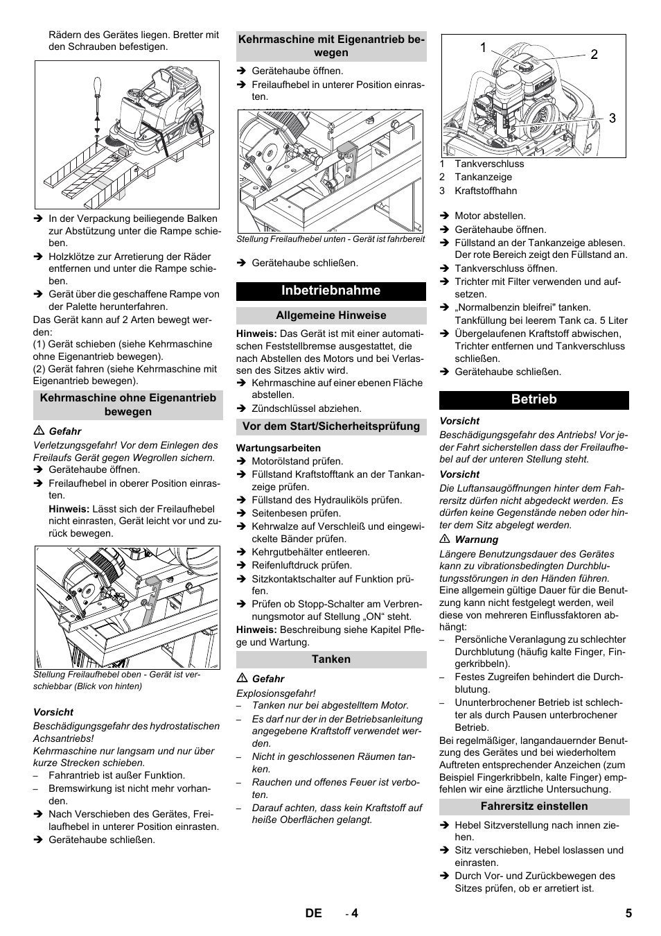Inbetriebnahme, Betrieb | Karcher KM 90-60 R P Advanced User Manual | Page 5 / 397