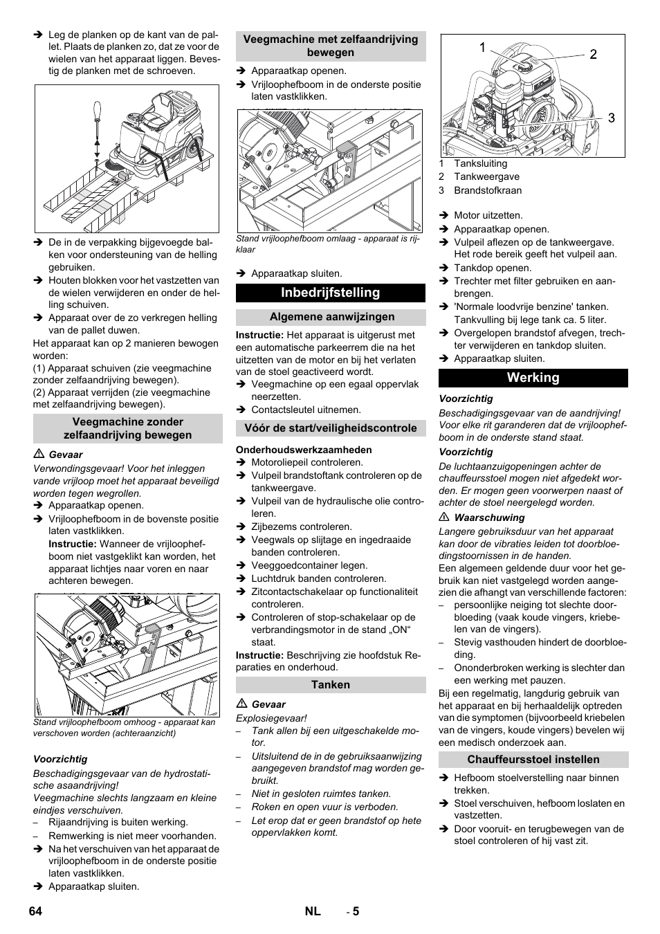 Inbedrijfstelling, Werking | Karcher KM 90-60 R P Advanced User Manual | Page 64 / 397