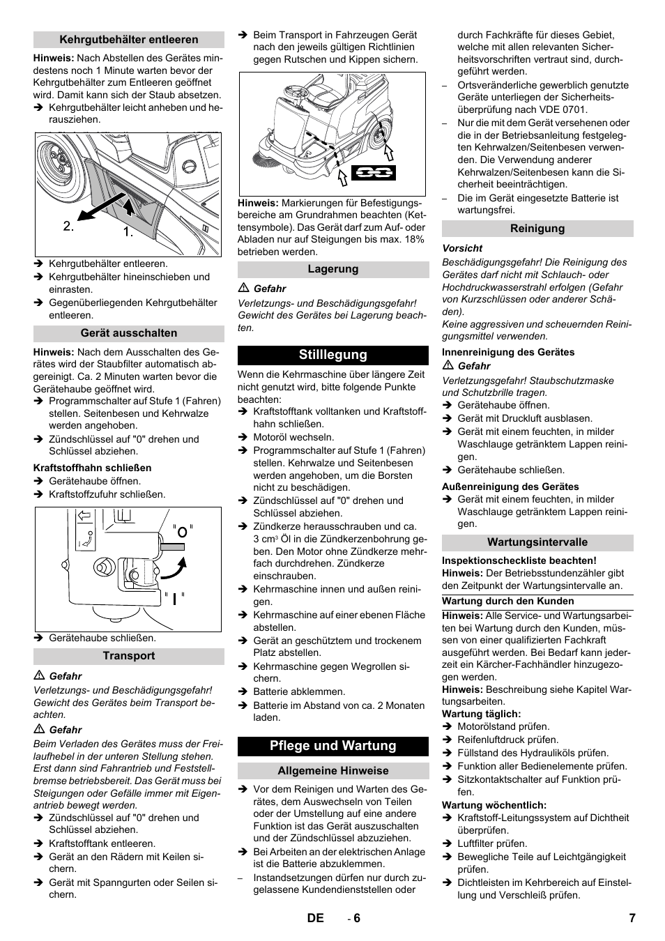 Stilllegung pflege und wartung | Karcher KM 90-60 R P Advanced User Manual | Page 7 / 397