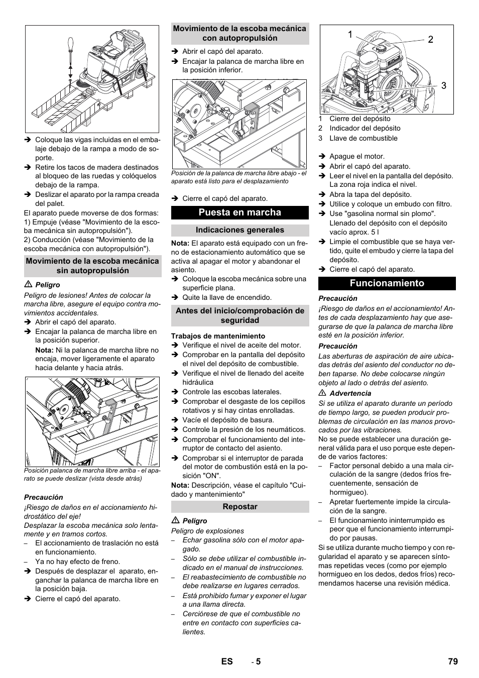 Puesta en marcha, Funcionamiento | Karcher KM 90-60 R P Advanced User Manual | Page 79 / 397