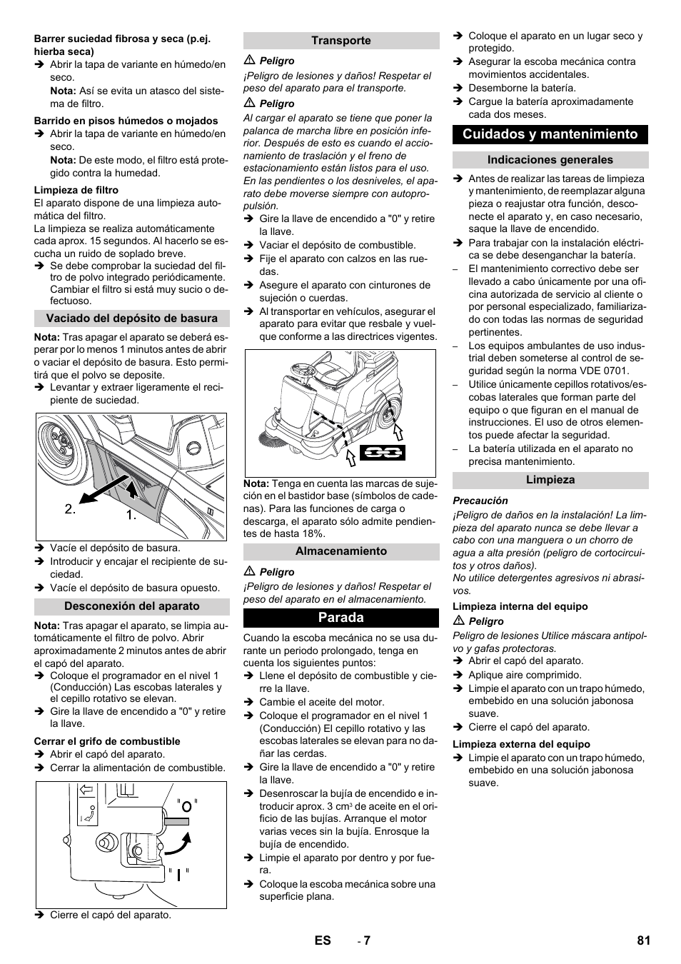 Parada cuidados y mantenimiento | Karcher KM 90-60 R P Advanced User Manual | Page 81 / 397