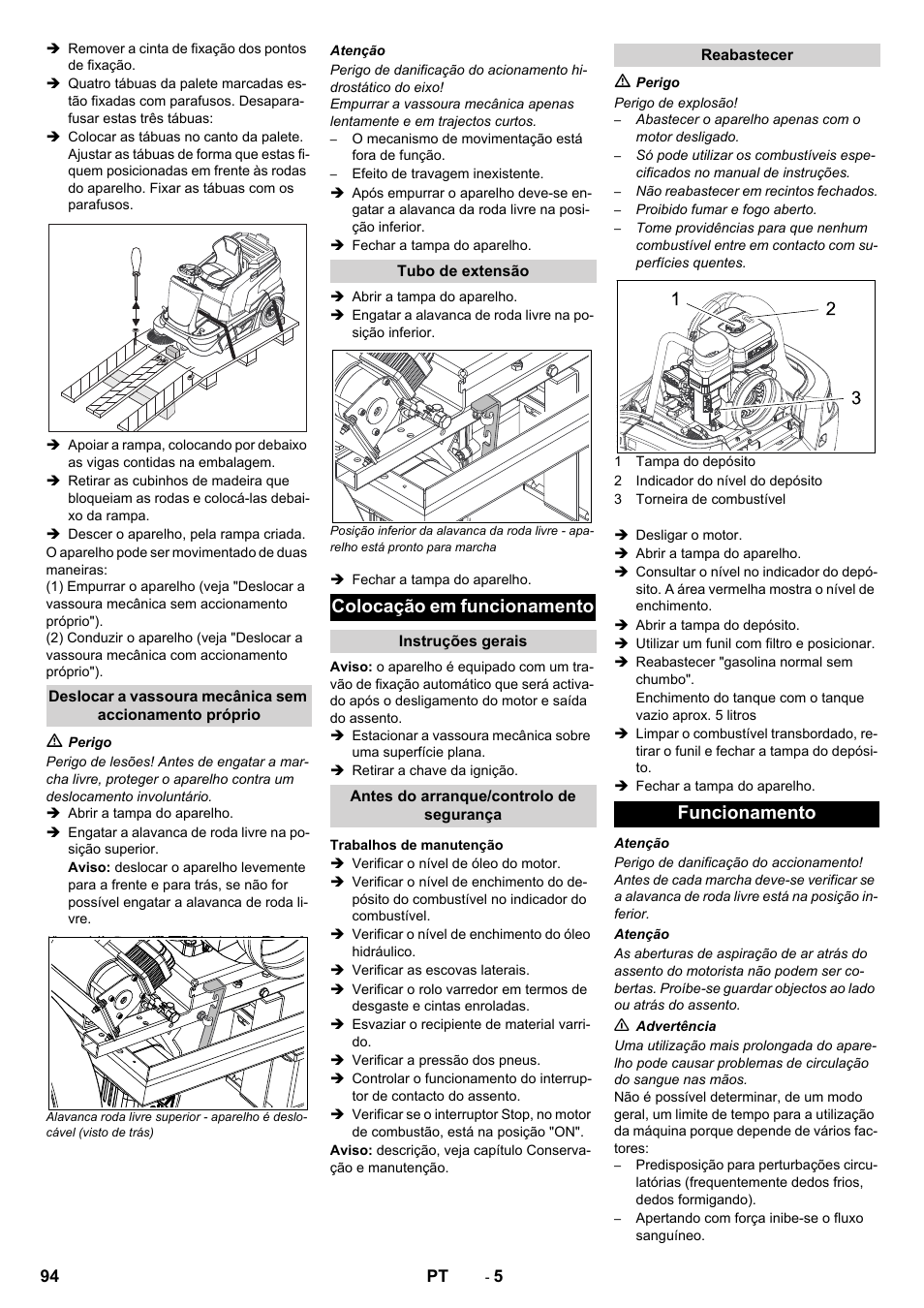 Colocação em funcionamento, Funcionamento | Karcher KM 90-60 R P Advanced User Manual | Page 94 / 397