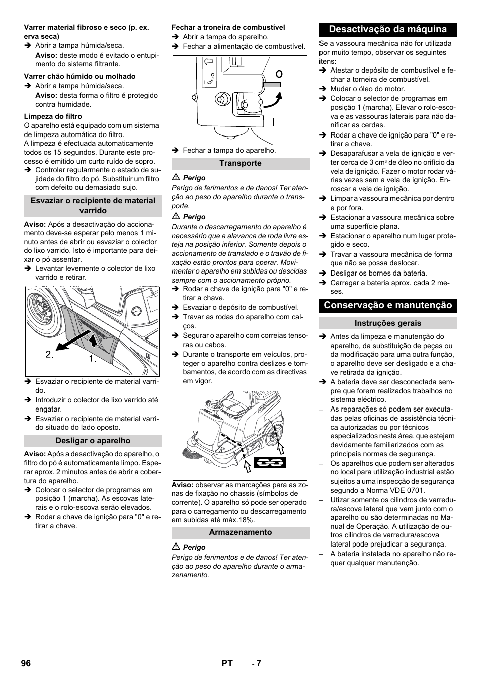 Desactivação da máquina conservação e manutenção | Karcher KM 90-60 R P Advanced User Manual | Page 96 / 397