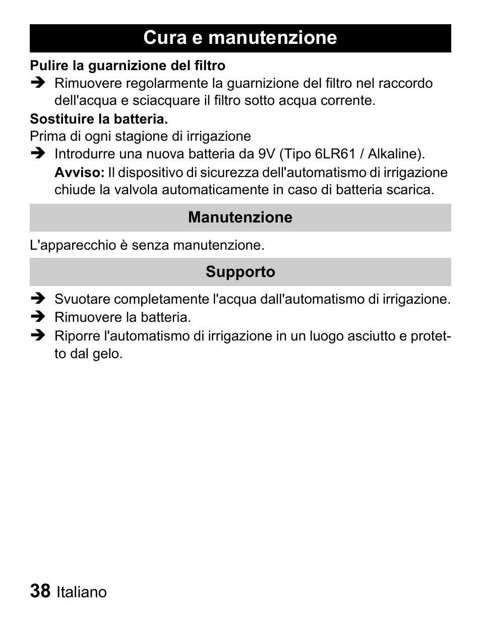 Cura e manutenzione | Karcher Unità d'irrigazione WU 60-2 sun User Manual | Page 38 / 78