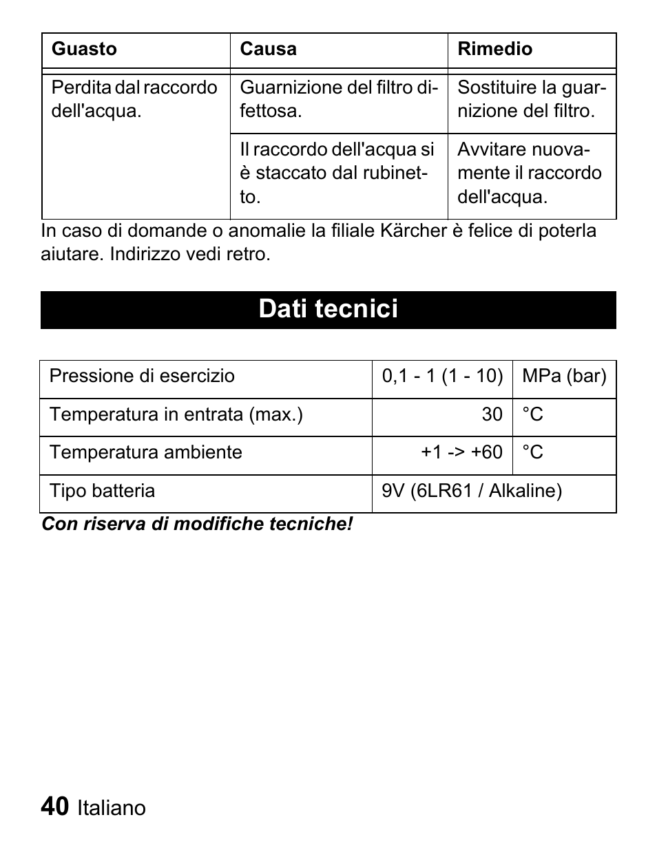 Dati tecnici | Karcher Unità d'irrigazione WU 60-2 sun User Manual | Page 40 / 78