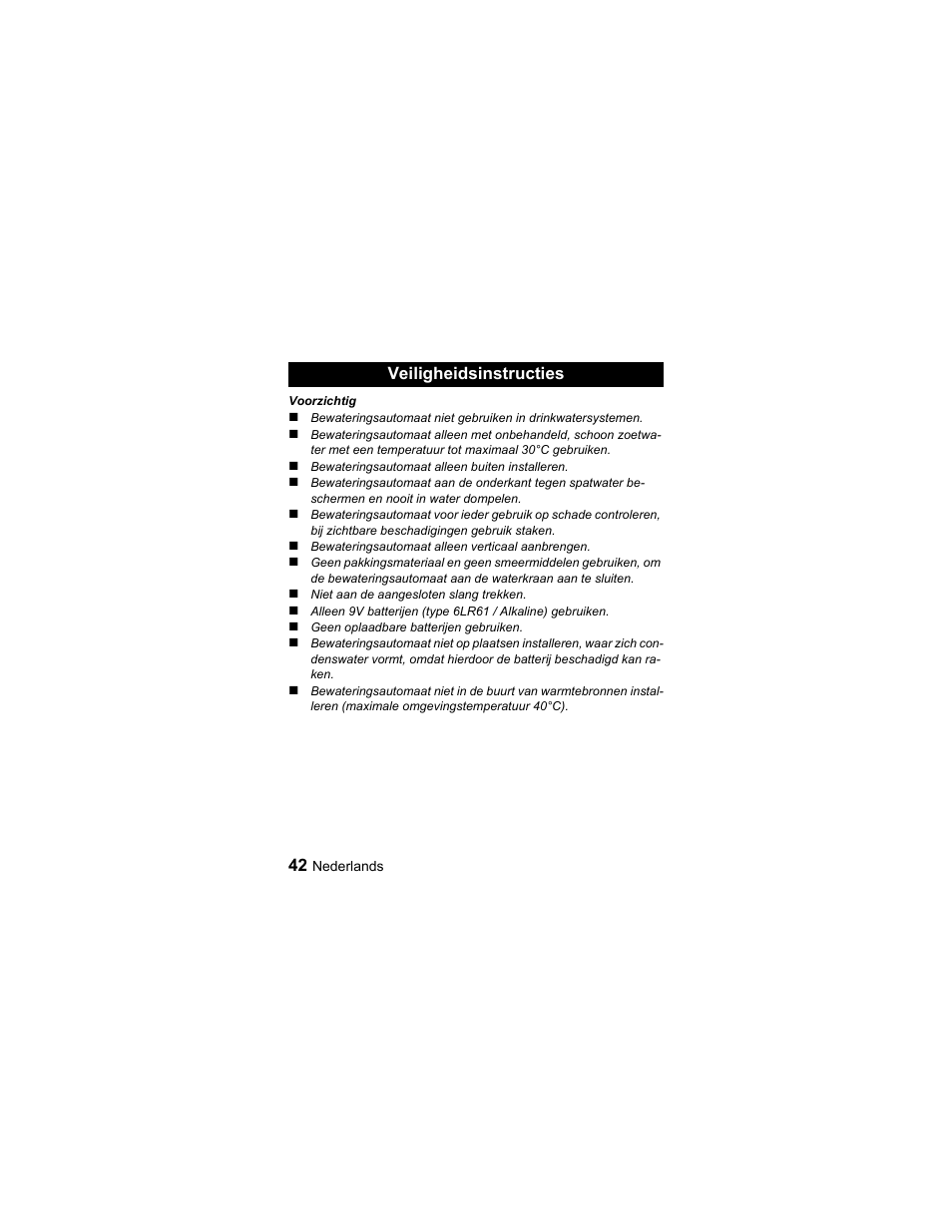 Veiligheidsinstructies | Karcher Unità d'irrigazione WU 60-2 sun User Manual | Page 42 / 78