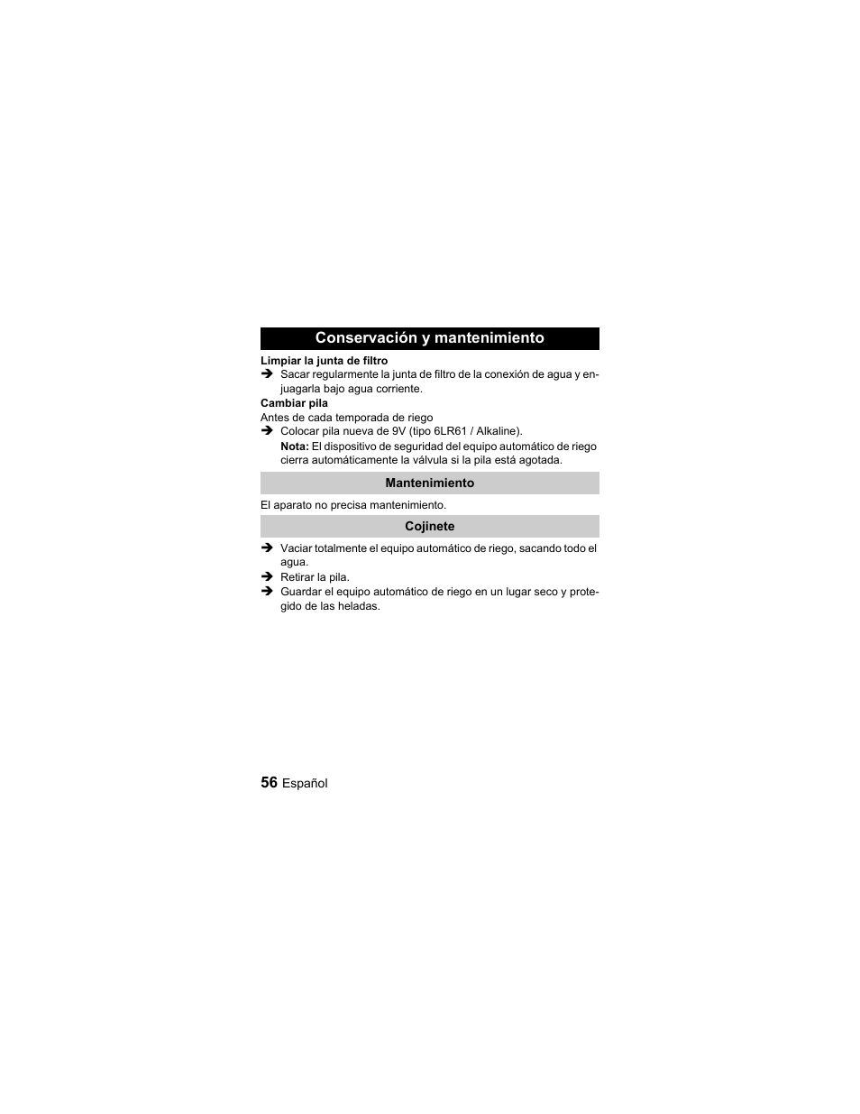 Conservación y mantenimiento | Karcher Unità d'irrigazione WU 60-2 sun User Manual | Page 56 / 78