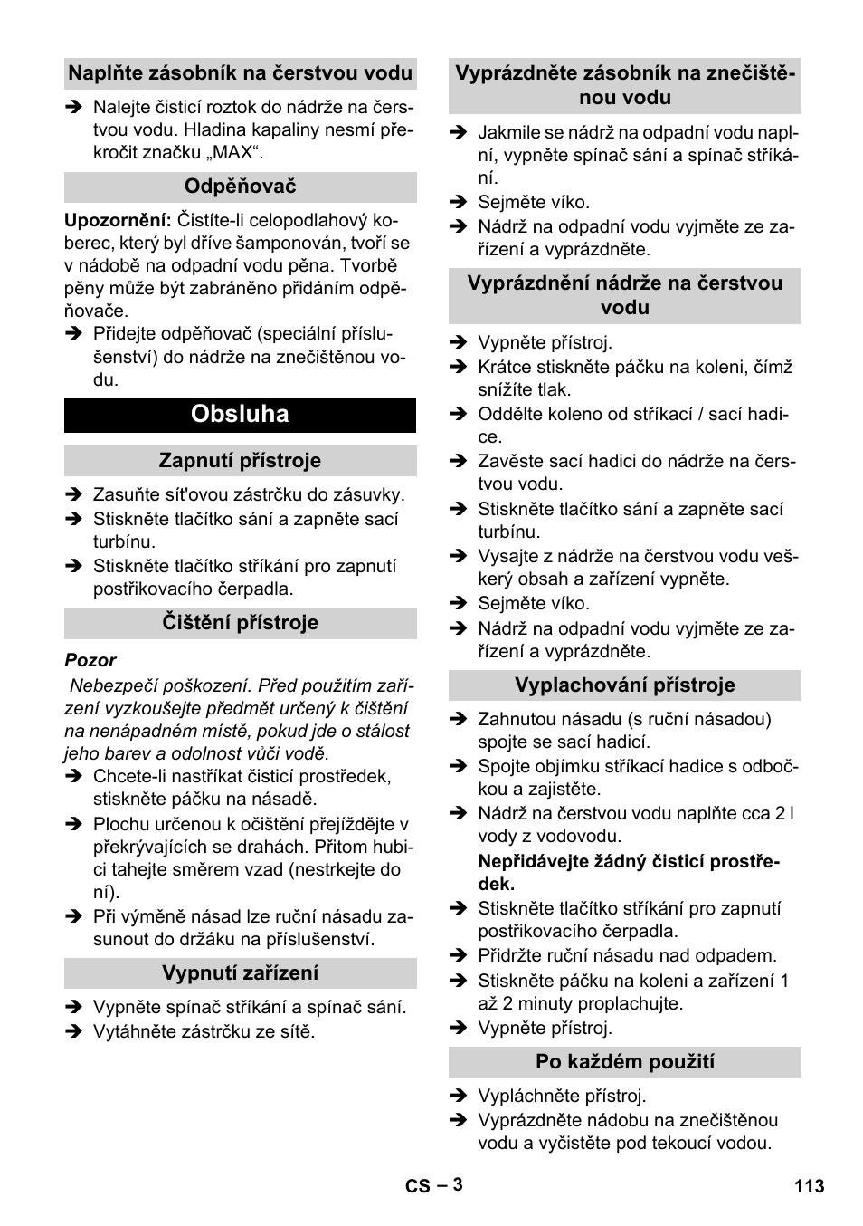 Obsluha | Karcher PUZZI 8-1 C User Manual | Page 113 / 204