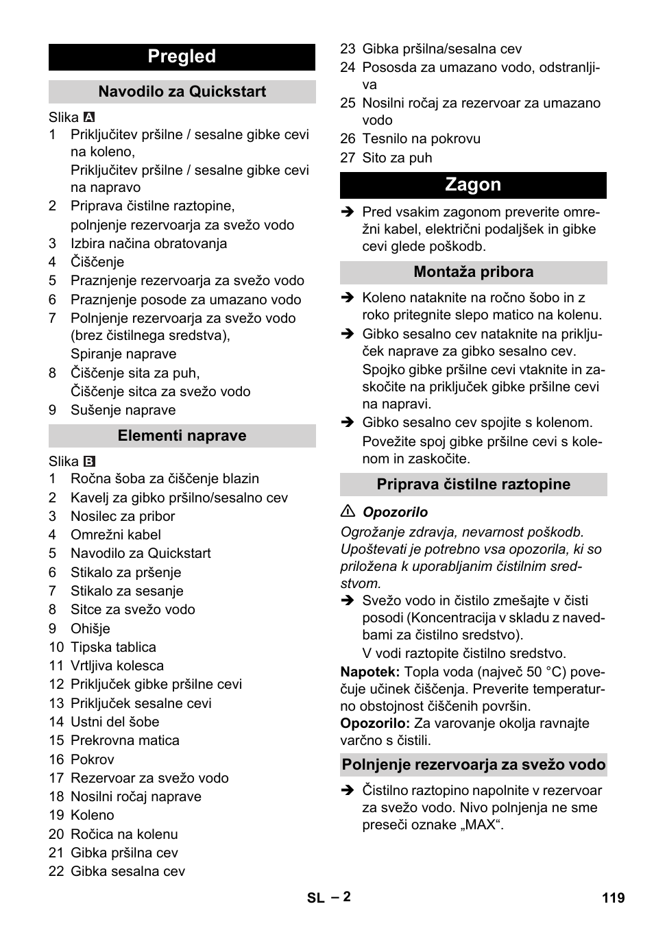 Pregled, Zagon | Karcher PUZZI 8-1 C User Manual | Page 119 / 204