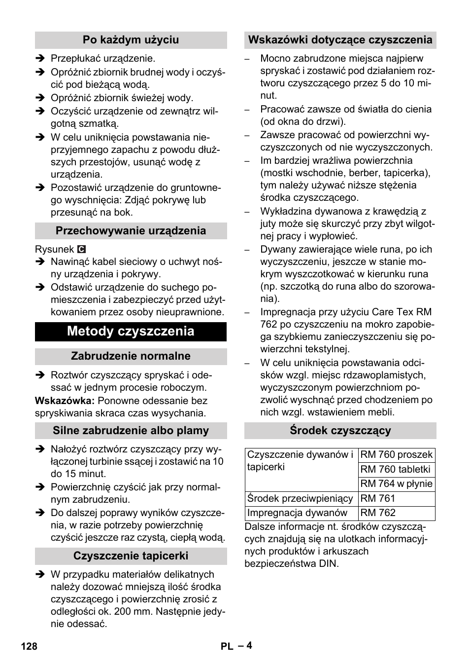 Metody czyszczenia | Karcher PUZZI 8-1 C User Manual | Page 128 / 204