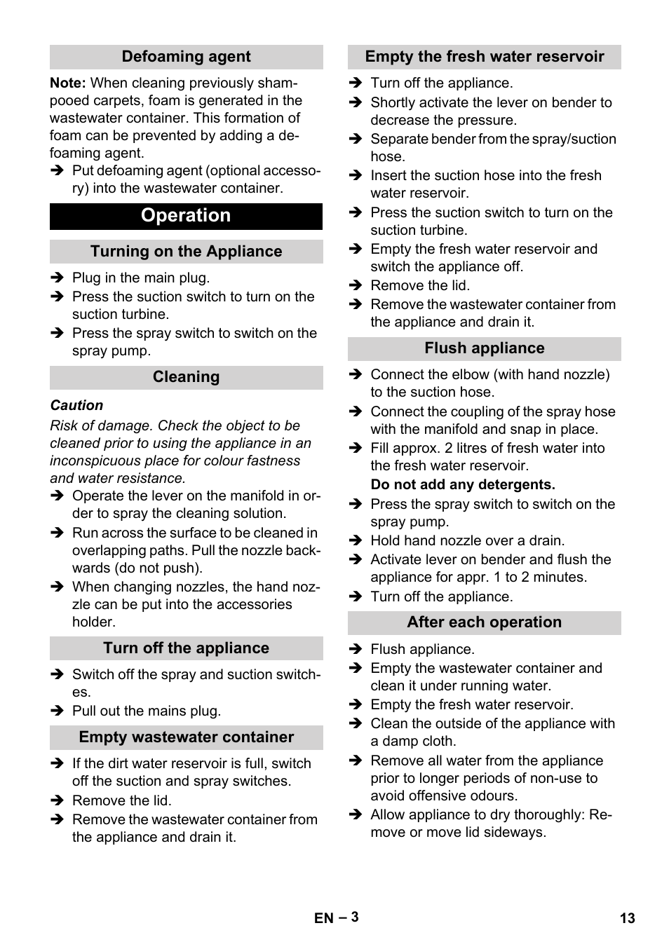 Operation | Karcher PUZZI 8-1 C User Manual | Page 13 / 204