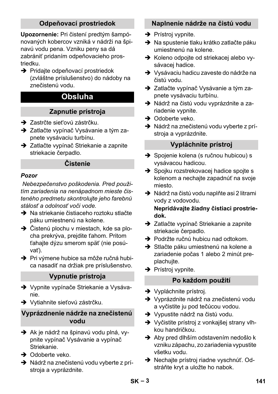 Obsluha | Karcher PUZZI 8-1 C User Manual | Page 141 / 204