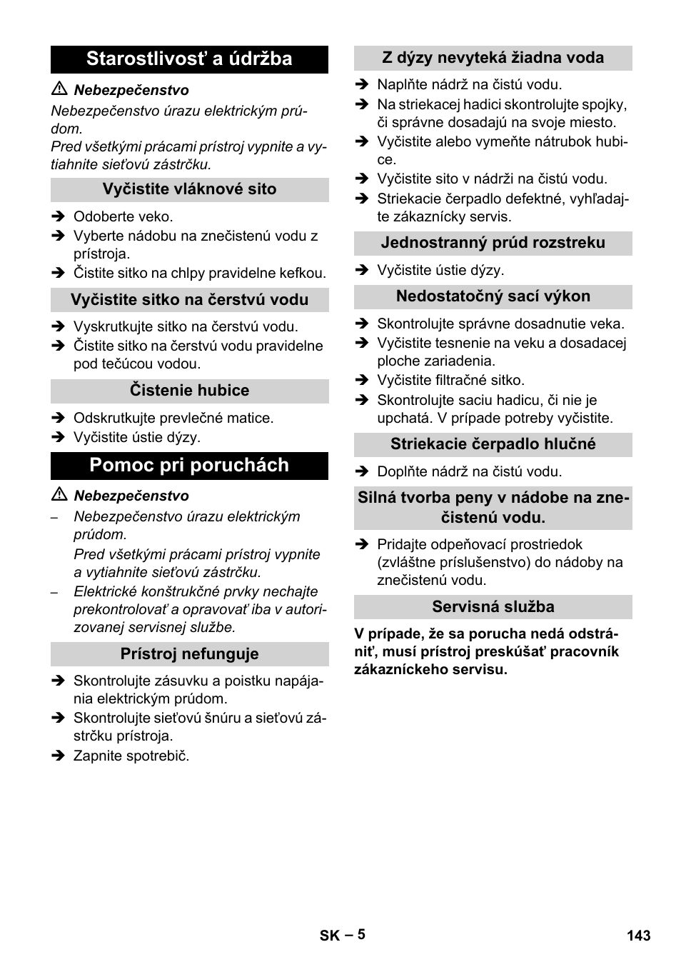 Starostlivosť a údržba, Pomoc pri poruchách | Karcher PUZZI 8-1 C User Manual | Page 143 / 204