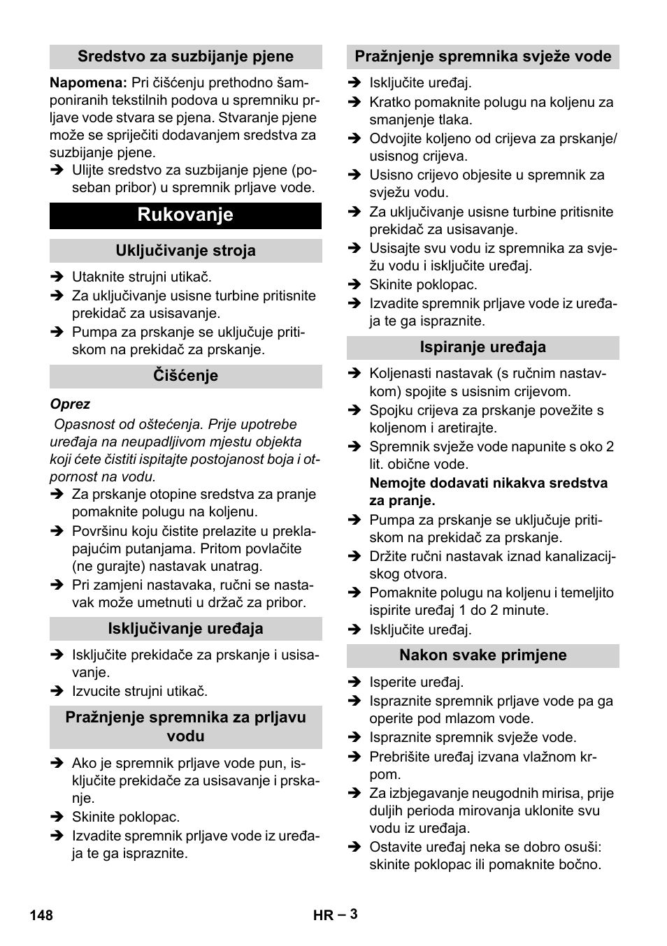 Rukovanje | Karcher PUZZI 8-1 C User Manual | Page 148 / 204