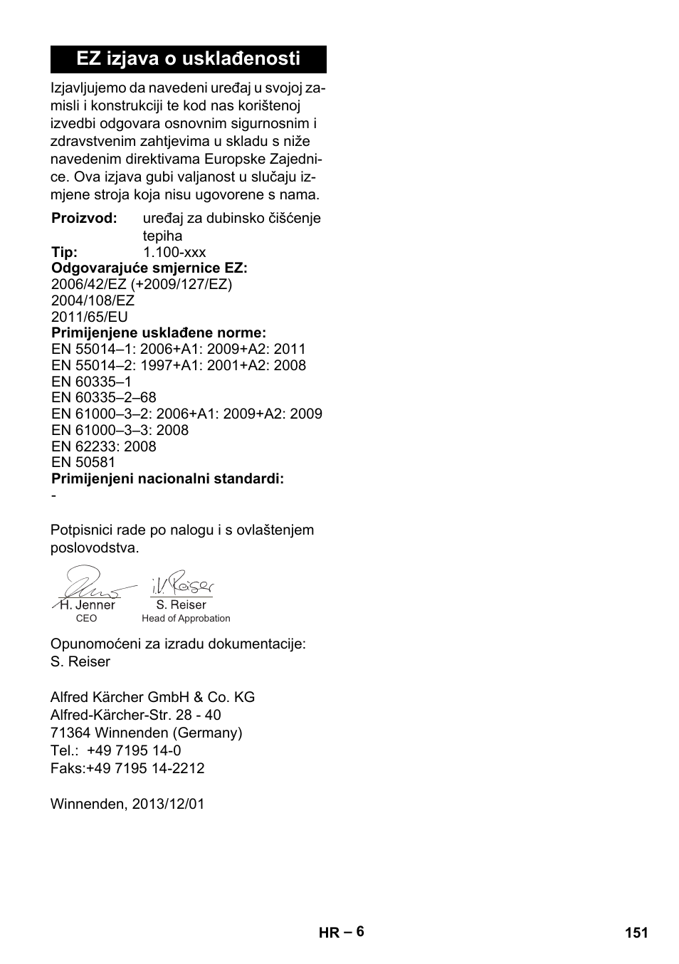 Ez izjava o usklađenosti | Karcher PUZZI 8-1 C User Manual | Page 151 / 204