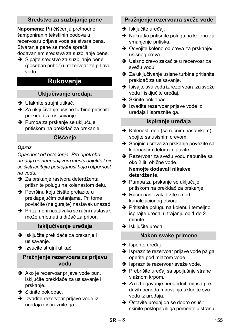 Rukovanje | Karcher PUZZI 8-1 C User Manual | Page 155 / 204