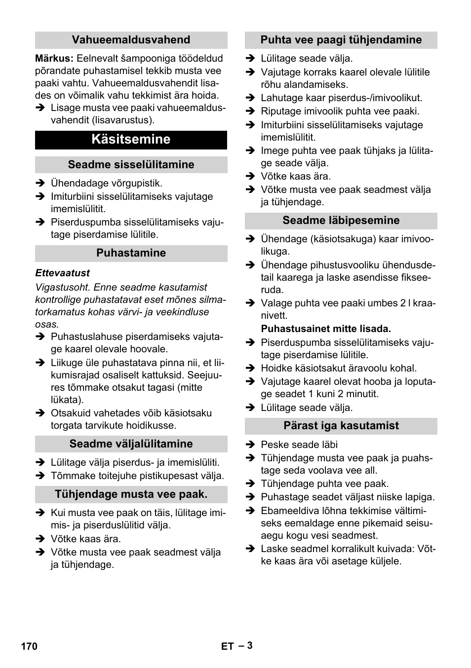 Käsitsemine | Karcher PUZZI 8-1 C User Manual | Page 170 / 204