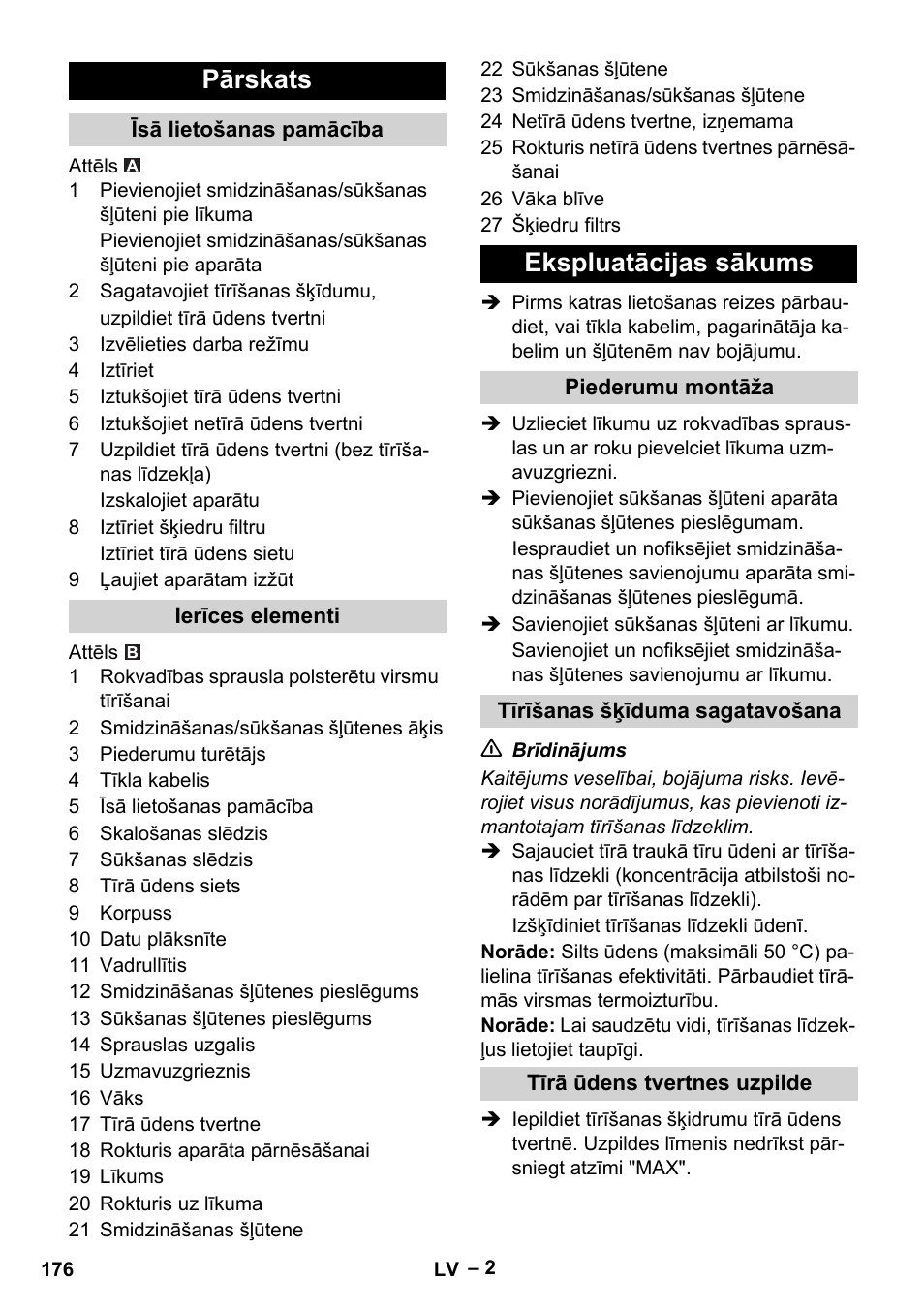 Pārskats, Ekspluatācijas sākums | Karcher PUZZI 8-1 C User Manual | Page 176 / 204
