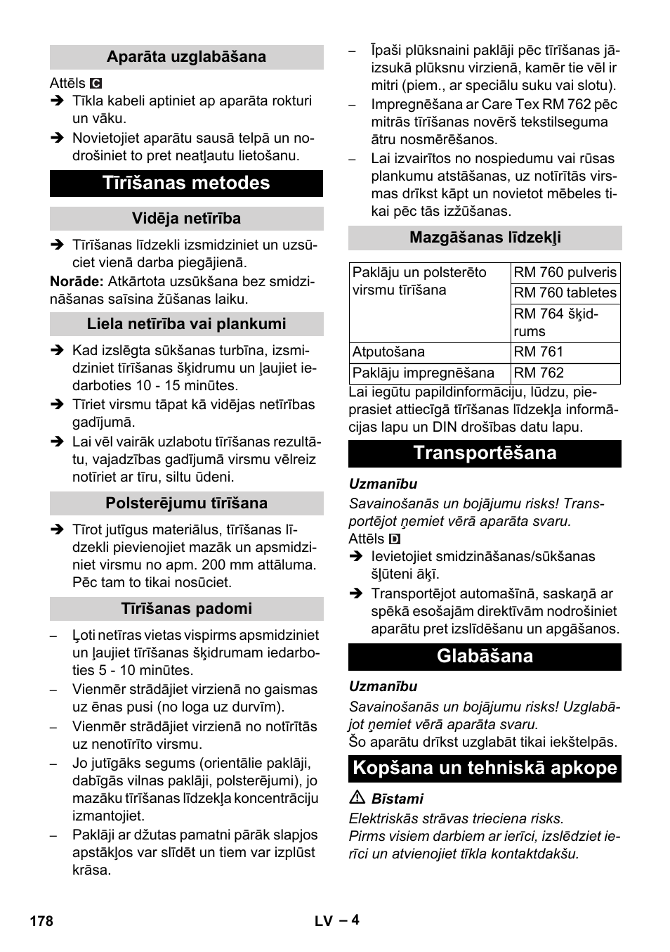 Tīrīšanas metodes | Karcher PUZZI 8-1 C User Manual | Page 178 / 204