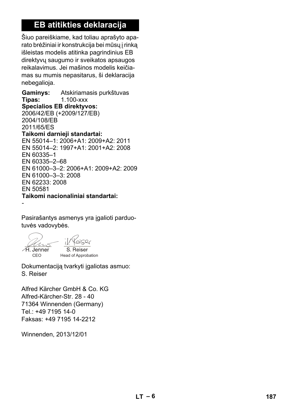 Eb atitikties deklaracija | Karcher PUZZI 8-1 C User Manual | Page 187 / 204