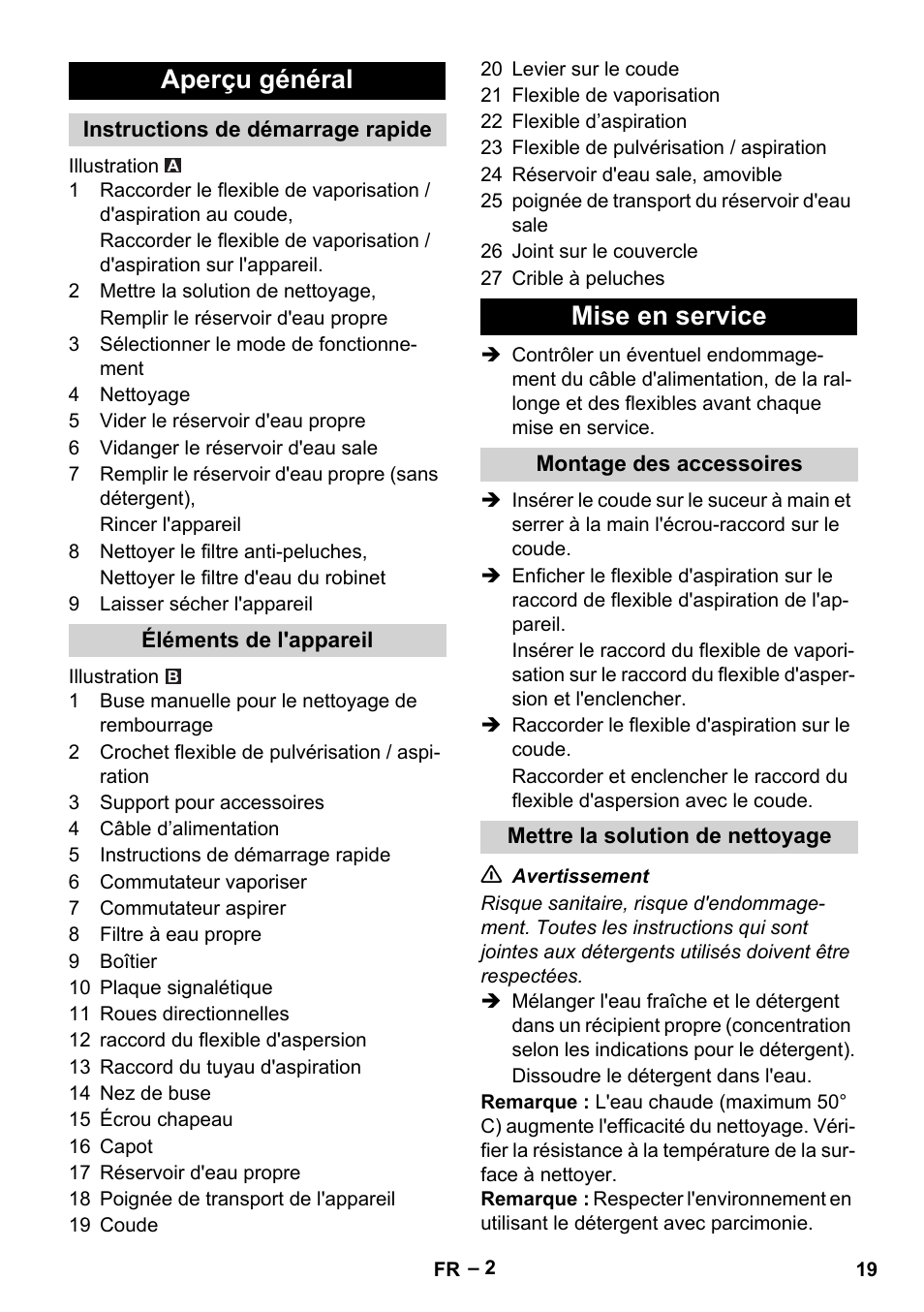 Aperçu général, Mise en service | Karcher PUZZI 8-1 C User Manual | Page 19 / 204
