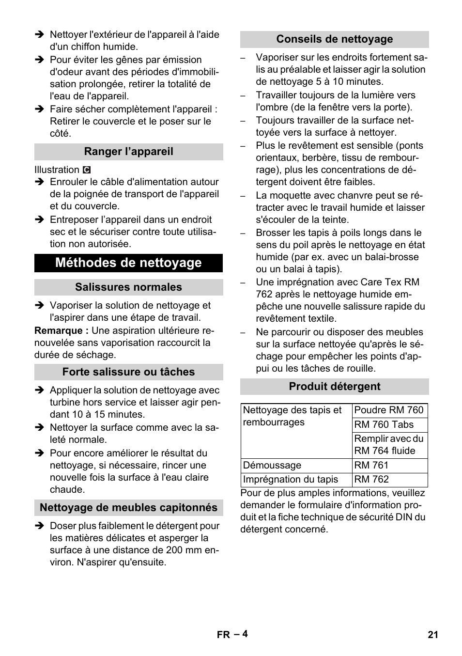 Méthodes de nettoyage | Karcher PUZZI 8-1 C User Manual | Page 21 / 204
