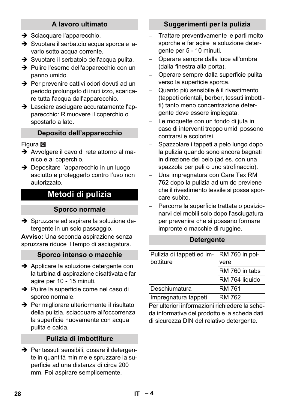 Metodi di pulizia | Karcher PUZZI 8-1 C User Manual | Page 28 / 204