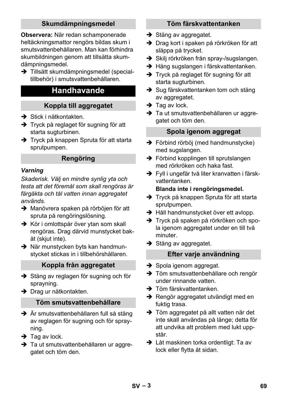 Handhavande | Karcher PUZZI 8-1 C User Manual | Page 69 / 204