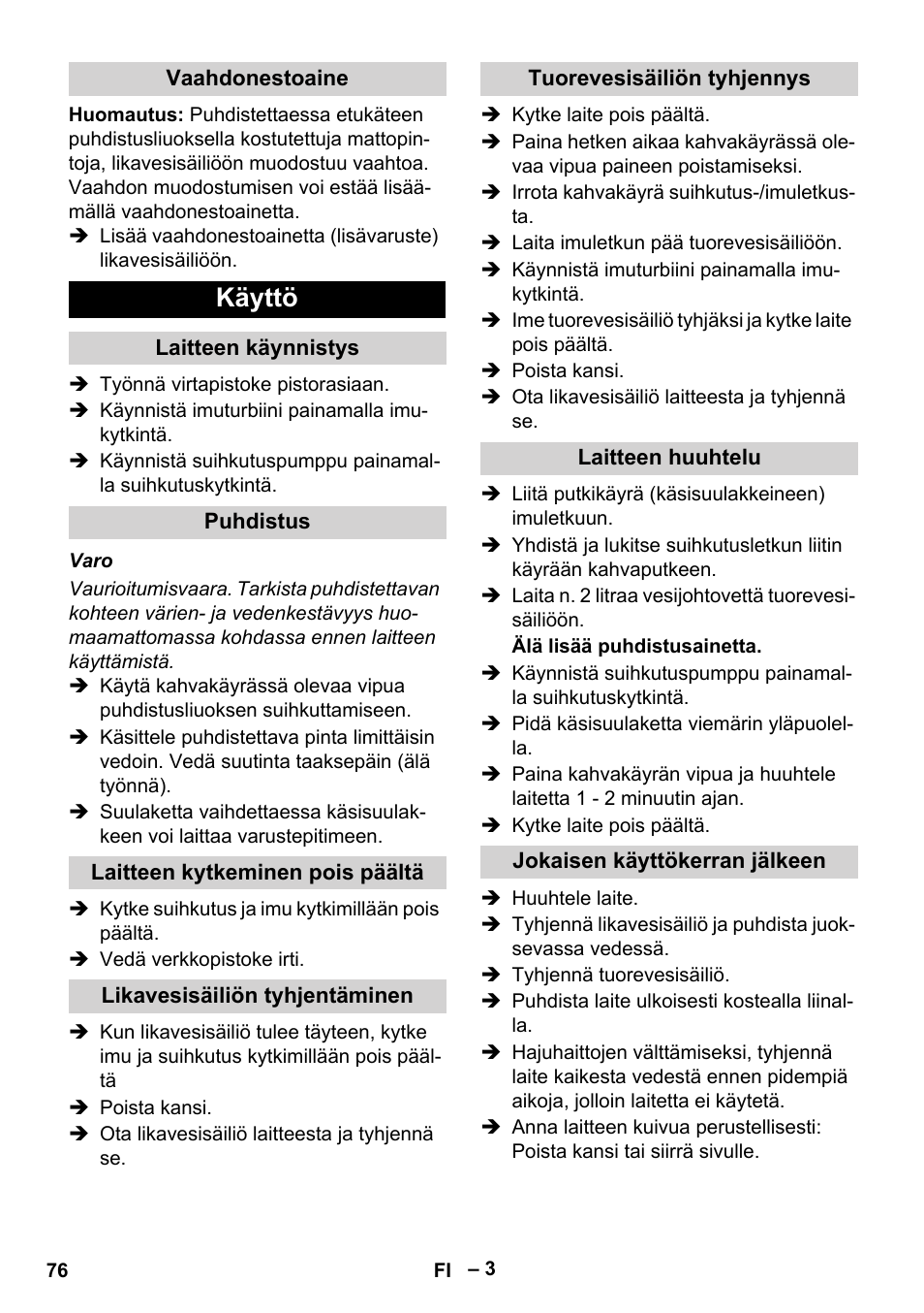 Käyttö | Karcher PUZZI 8-1 C User Manual | Page 76 / 204